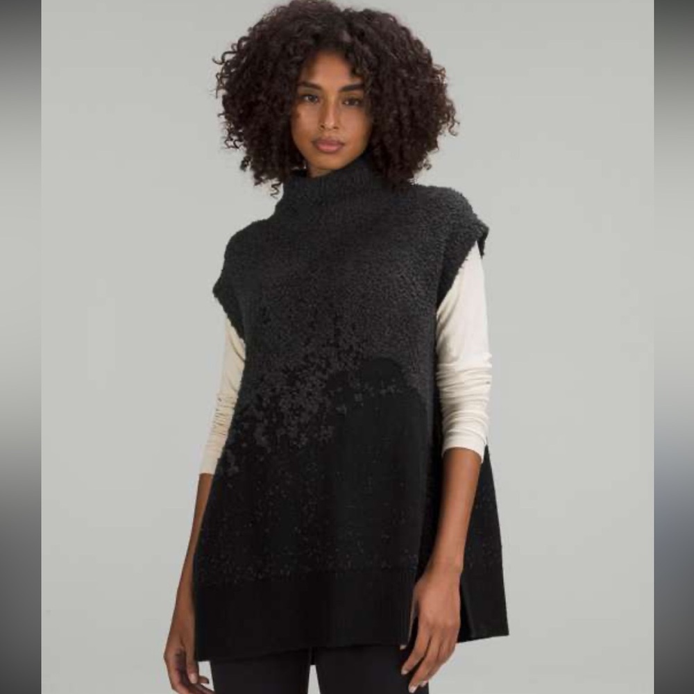 Lululemon Ombre Knit Textured Poncho Bone Mineral Blue Graphite Grey s 14